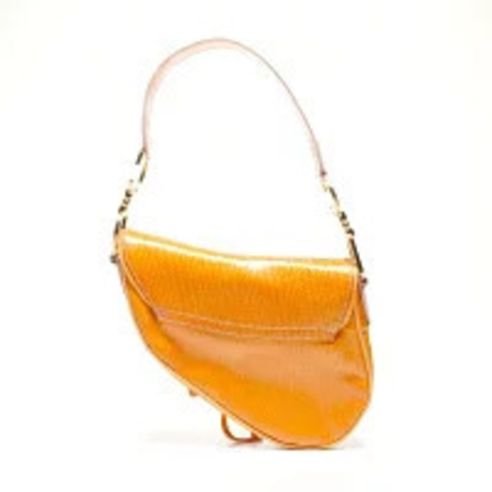 Dior Orange Christian Leather  Handbag Vernis Bag Saddle Patent